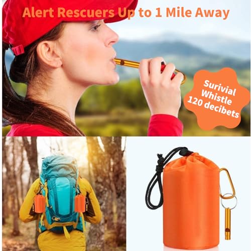 Waterproof Emergency Sleeping Bag with Whistle, 2 Pack Mylar Thermal Bivy Sack for Survival, Camping, Hiking with Emergency Blankets, Survival Kit Supplies - color: 2 PACK