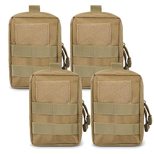 4-Pack Molle Pouch Tactical Molle Pouches Compact Utility EDC Waist Bag Pack - color: Combo A:Khaki
