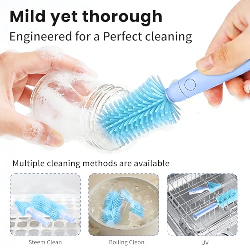 LEQXGO Travel Baby Bottle Cleaner Kit with Storage Case, 7-in-1 Baby Bottle Brush Set with Drying Rack for Breast Pump Parts, Bottle Washing Kit - Baby Travel Essential for Flying & On-the-Go (Blue) - color: Blue