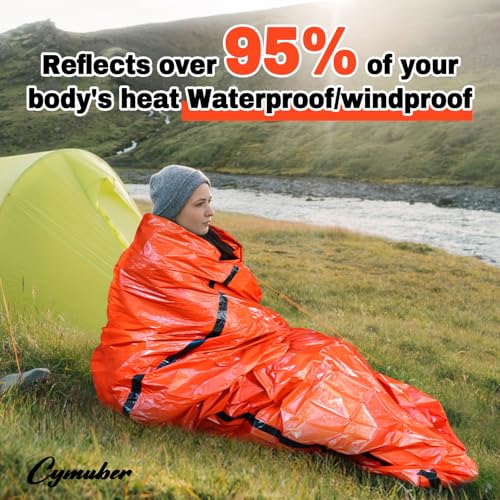 Emergency Sleeping Bag Survival Bag, Cymuber Portable Waterproof Thermal Bivy Sacks Tac Bivvy Bags,Camping Mylar Sleeping Bag Survival Gear Emergency Blankets Survival Shelter - color: Survival Orange, size: 2 pack