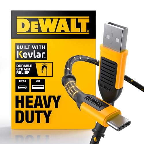 DEWALT Heavy Duty USB C Cable | Premium Braided Nylon USB A to Type C Charger Cable Fast Charging for iPhone 17/16/15 Series, LG V30 (USB 2.0, Black) - size: 4 ft