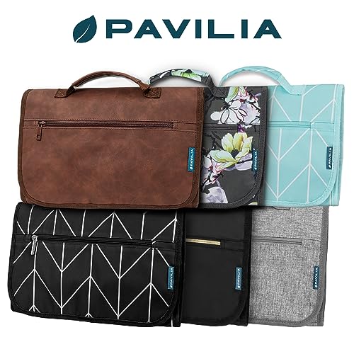 PAVILIA Hanging Toiletry Bag for Women Men Foldable Travel Organizer, Brown - color: Brown