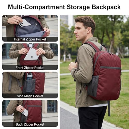 Ultra Lightweight Hiking Packable Backpack 20L, Waterproof Foldable Daypack Backpacks for Men Women Travel Camping, Purple - color: Purple