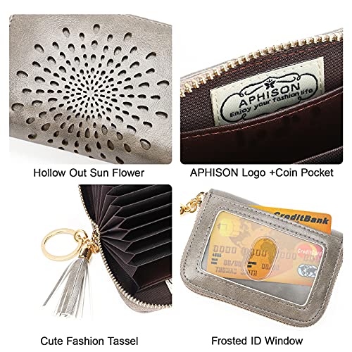 APHISON RFID Credit Card Holder Zipper Card Case Keychain Small Wallet for Women 1927 GRAY - color: 0-GRAY(single zip)