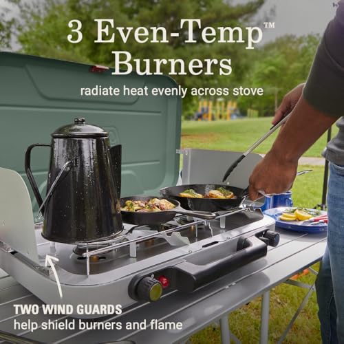 Coleman Cascade 328 3-Burner Camping Stove, Portable Cooktop with 28,000 BTUs, Matchless Lighting, & Dual Wind Guards, Great for Outdoor Cooking, Camping, Tailgating, Grilling, BBQs, & More - size: 3-burner