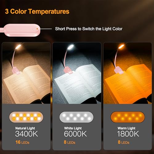 Gritin 16 LED Rechargeable Book Light for Reading in Bed - color: Pink