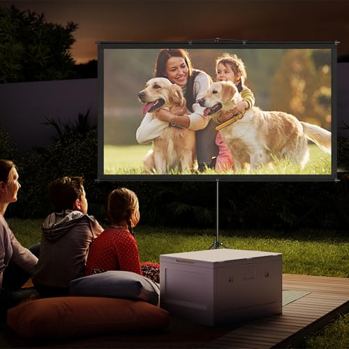 Projector Screen with Tripod Stand, Indoor Movie Screen, 80 in Portable Projection Screen, 16:9, 4K Display Washable Mobile Polyester Fabric Projector Screen for Backyard, Home Theater - size: 80inch