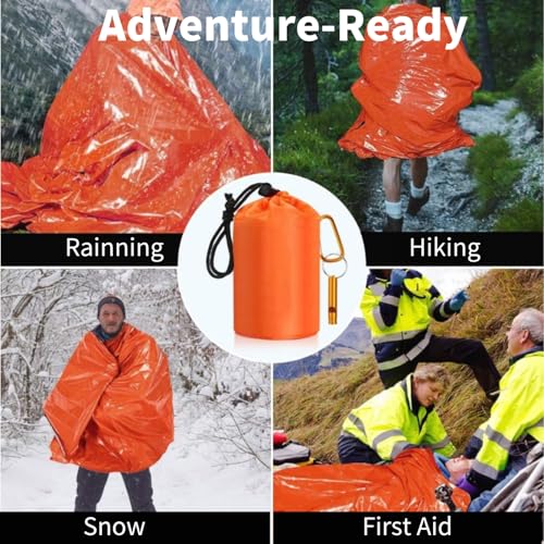 Waterproof Emergency Sleeping Bag with Whistle, 2 Pack Mylar Thermal Bivy Sack for Survival, Camping, Hiking with Emergency Blankets, Survival Kit Supplies - color: 2 PACK