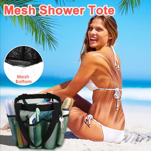 Fammart Mesh Shower Caddy Portable for College Dorm Room Essentials, Odorless Polyester Large Shower Tote Bag with Dual Handles, 8-Pocket Quick-Dry Toiletry Organizer for Travel, Beach, Camping, Gym - color: Multiple Pockets, 1 Pack - Green