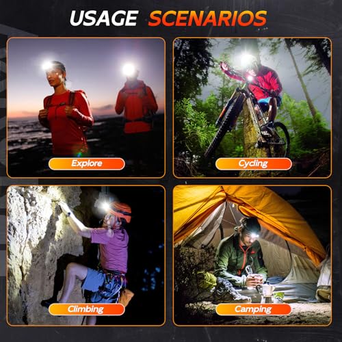 LED Headlamp Rechargeable 1000 Lumens Super Bright with 10 Modes & Motion Sensor, 2 Pack Head Lamp with Zoomable, IPX7 Waterproof, 135°Adjustable for Outdoor Hiking Camping