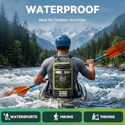 Waterproof Dry Bag, Kayaking Paddle Boarding Floating Backpack 30L Green - color: Green, size: 30L