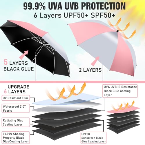 2 Pack Beach Umbrella with 360 Universal Clamp, UPF50+ Umbrella Outdoor Patio Sun Protection for Chairs, Beach &Patio Use (Not Include Chair) - color: Pink/Silvery