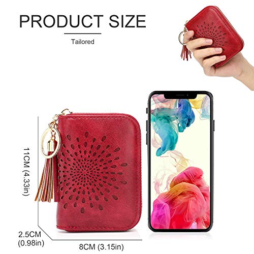 APHISON RFID Credit Card Holder Zipper Card Case Keychain Small Wallet for Women 1927 RED - color: 0-1RED(single zip)