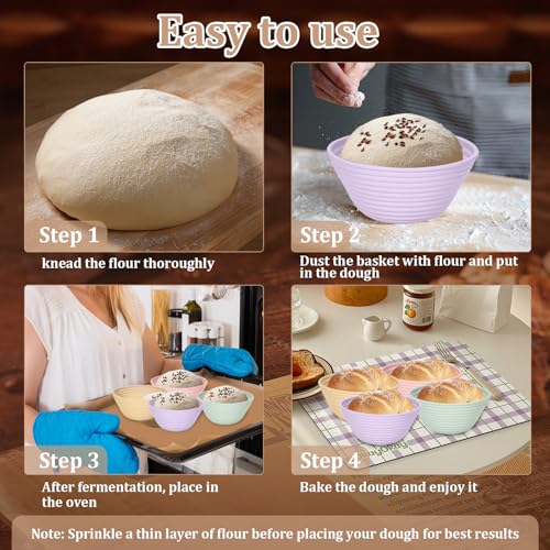 4Pcs Mini Silicone Banneton Bread Proofing Baskets, 5" Sourdough Banneton Proofing Baskets, Non-Stick Round Dough Proofing Bowl Containers Oven Safe for Various Tastes Bread Making-BPA Free - size: 5" Round