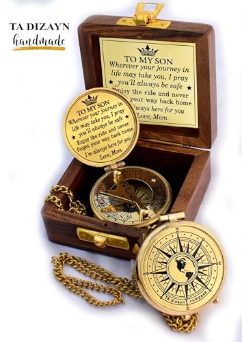 to My Son Compass with Wooden Box-Mom to Son Compass–Father to Son Gifts- to My Grandson -Graduation Day Gifts for Son-Birthday, Baptism, Graduation, Confirmation, Communion Compass for Women Men - style: # 2 TO MY SON COMPASS