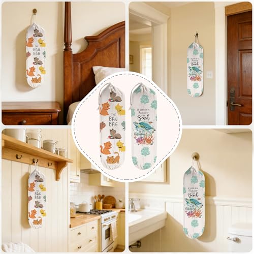 2Pcs Cat Plastic Bag Holder for Kitchen Essentials, Reusable Hanging Grocery Bag Organizer, Washable Large Grocery Trash Bags Storage Dispenser - style: Cat