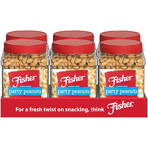 Fisher Party Peanuts 36 oz (Pack of 6) Resealable Jar – Sea Salt Roasted Cocktail Peanuts, No Artificial Colors or Flavors, Protein & Fiber Snack, Bulk Snack Jar of Salted Nuts for Parties, Bowls, Mixing & Everyday Crunch
