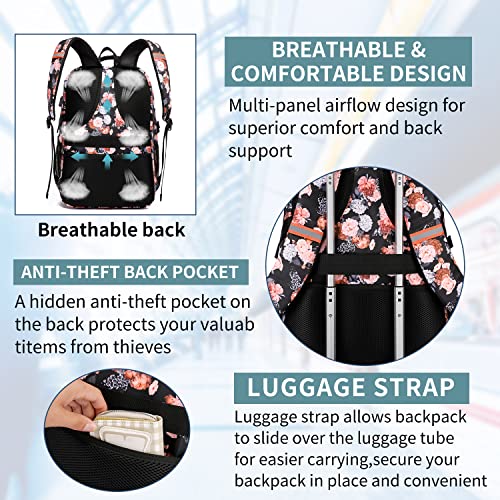 Lunch Backpack for Women, Insulated Cooler Lunch Box, Extra Large Work Backpack with USB Charging Port, Water Resistant 17 inch Travel Laptop Backpack - color: Black Pink