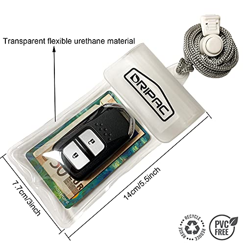 DRIPAC Waterproof Car Key FOB Case Bag Dry Holder Pouch For ID Badge Cash - color: Clear+white
