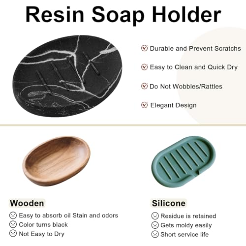 Soap Dish Bathroom Resin Marble Look Bar Soap Holder for Shower Soap Tray for Kitchen Sink(Marble Black) - color: Marble Black, size: 1 Pack