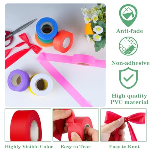 24 Pack Fluorescent Pink Flagging Tape, 1.18 in. x 150 ft | Non-Adhesive Plastic Ribbon Neon Marking Roll, Caution Tape,Tree Marking Tape Hunting Trail Tape,3.35 Mil - color: Pink, size: 1.18" x 150'