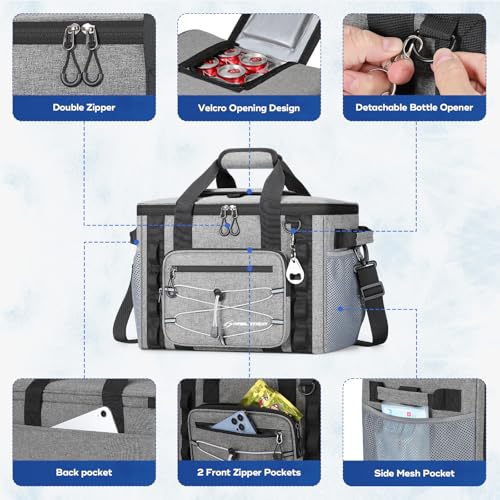 Maelstrom 30/40 Can Soft Cooler Bag, Leakproof Insulated Ice Chest | 24h Cold (With Ice), 5-Layer Insulation, Multi-Pockets ,Lightweight,Perfect For Camping, Beach, Hiking, Kayaking, Road Trips - color: 5.Gray with lid, size: 30 Can