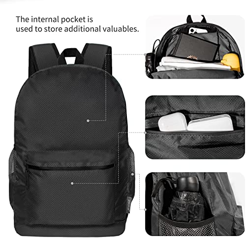 pack all 20L Lightweight Foldable Backpack, Water-Resistant Hiking Daypack | Ultralight, Packable, Tear Resistant Nylon, YKK Waterproof Zipper, Comfortable Mesh Straps, Multi-Pocket for Travel - color: Black