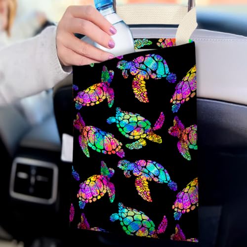 IRADA Car Trash Bag Hanging No Snap Small Garbage Bag for Car Back Seat - Cute Printed One-handed Strap Trash Bags - Rainbow Turtle - color: Rainbow Turtle Car Trash Bag