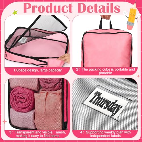 7 Pcs Packing Cubes for Travel Days of Week, Pink, L - color: Pink, size: L