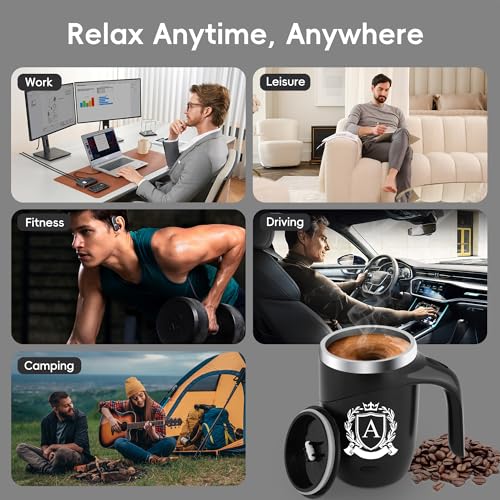 Initial Magnetic Stirring Coffee Mug Stainless Insulated Cup Men Him Boyfriend Bf Fiance Mr 1 Year First Anniversary Meaningful Unique Romantic Xmas Valentines Custom Day Personalized Initial Gift,C - style: Letter C