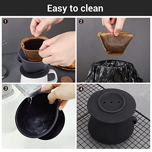 Segarty Silicone Pour Over Coffee Dripper, Black Collapsible Coffee Maker Single Cup with Storage Pouch, Camping Pourover Coffee Slow Brewer for Travel, Backpacking - color: Black, Silicone