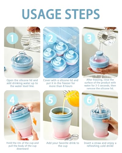2-in-1 Collapsible Silicone Tumbler & Ice Ball Maker with Straw | Portable, Foldable, Reusable, For Iced Coffee & Juice, Travel & Outdoor Use