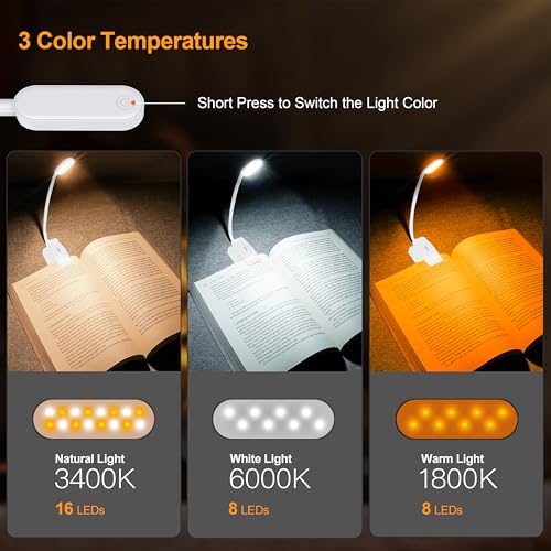 Gritin 16 LED Rechargeable Book Light for Reading in Bed - color: White