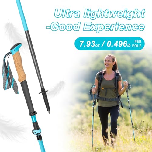 Trekking Poles, Collapsible Hiking Poles,Lightweight and Compact Walking Sticks with Adjustable Height for Men and Women - color: Skyblue