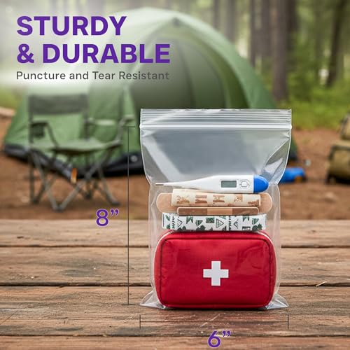 Heavy Duty Zip Seal Lock Bags, 6"x8" Extra Thick Storage Bags, 50 Pack | Quart, Waterproof, Reusable Clear Poly Plastic Baggies, Resealable Zipper, for Sandwich, Freezer, Tools, Industrial Parts - size: 6"x8"