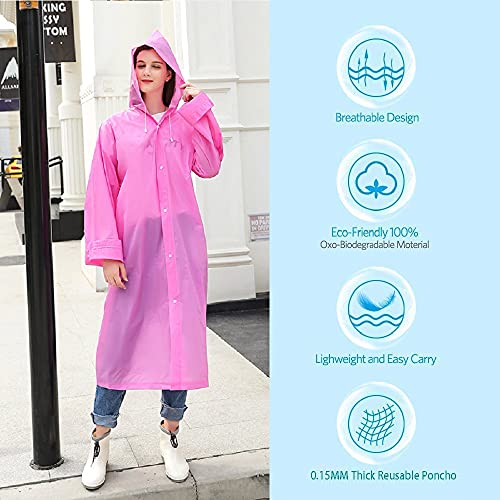 Rain Ponchos for Adults Reusable, 2-5 Pack Raincoat for Women Men, Waterproof Rain Coat Gear with Hood Drawstring - color: Pink+blue