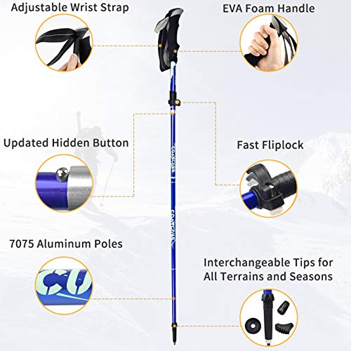 Covacure Hiking Poles Collapsible Lightweight-Aluminum 7075 Trekking Poles - color: Blue（110-130cm）
