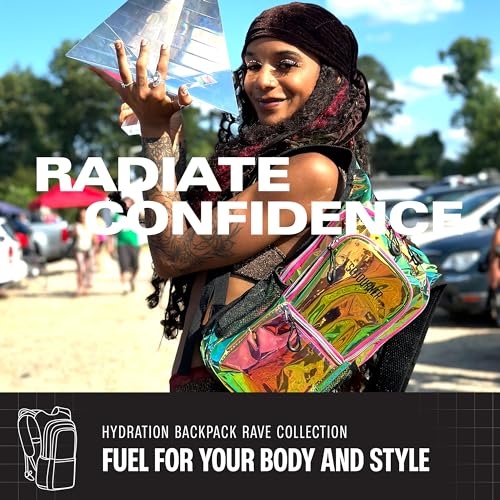 Sojourner Hydration Pack, Hydration Backpack - Water Backpack with 2l Hydration Bladder, Festival Essential - Rave Hydration Pack Hydropack Hydro for Hiking, Running, Biking, Festival Gear - color: Laser Holographic - Pink