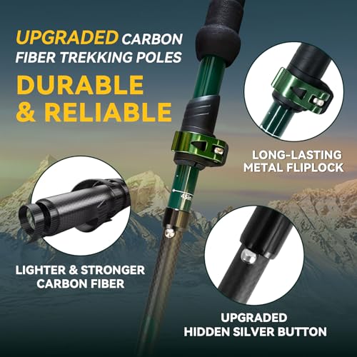 Carbon Fiber Trekking Poles, Lightweight Hiking Sticks with Cork Grip 2 Pcs - color: Green