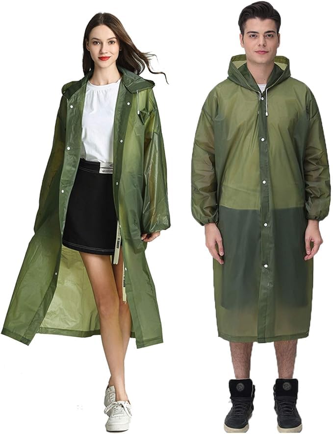 HLKZONE Raincoat, 2 Pack Rain Ponchos for Adults Travel Rain Jacket Packable Rain Coats for Women with Drawstring Hood - color: F-army Green