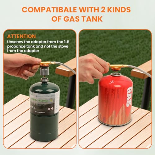 Portable Camping Stove with Propane Adapter - GEEKHOM 16000W Windproof Gas Stove Foldable Backpacking Stove, Piezo Ignition & Stable Pot Support for Outdoor Cooking Hiking