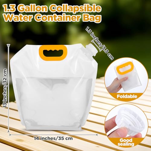 20 Pcs 1.3 Gallon Foldable Water Storage Bag, Clear Premium BPA Free Food Grade Container, Foldable Freezable No-Leak Pouch for Outdoor Sport Camping Hiking Backpack Emergency