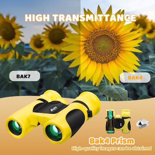 BLACKICE Binoculars for Kids, High-Resolution 8x21, Kids Binoculars Gift Set for Boys & Girls, Shockproof & Compact for Bird Watching, Travel, Hiking, Camping, Hunting, Children Outdoor Gear (Yellow) - color: Yellow