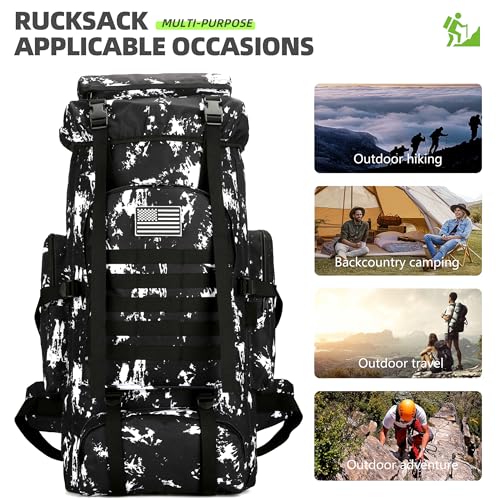 King'sGuard 70L Camping Hiking Backpack for Men Women Large Military Tactical Backpack Molle Rucksack Backpack for Outdoor - color: Black Lighting
