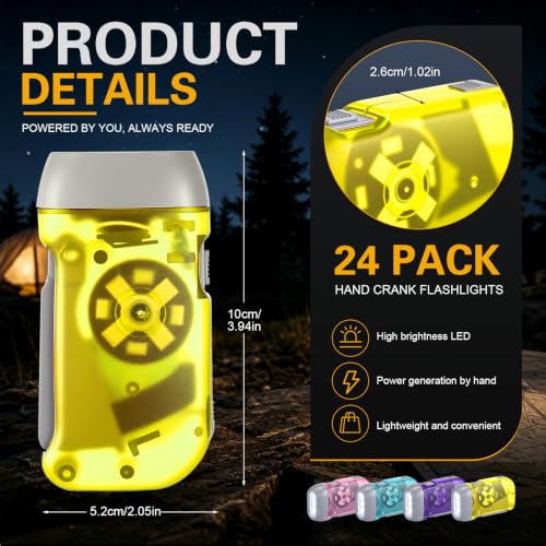 Mudder 24 Pack Hand Crank Flashlight - color: Light Blue, Pink, Purple, Yellow