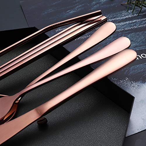 Portable Stainless Steel Flatware Set, Travel Camping Cutlery Set, Portable Utensil Travel Silverware Dinnerware Set with a Waterproof Case (Rose God) - color: Rose Gold