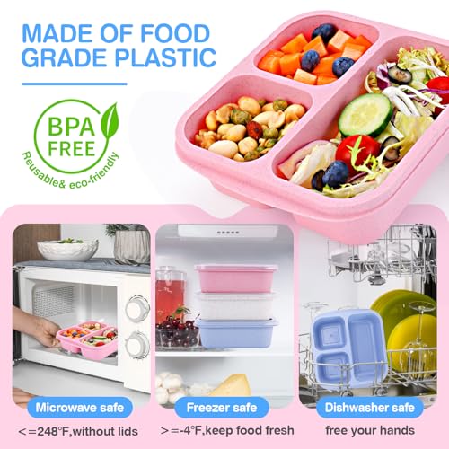 Rinwoc Bento Box [Portion Size], 9 Pack Snack Containers with 3 Compartments for Meal Prep & On-the-Go [School, Travel], Lunchable Container Reusable and BPA-Free - size: Small (Pack of 3)