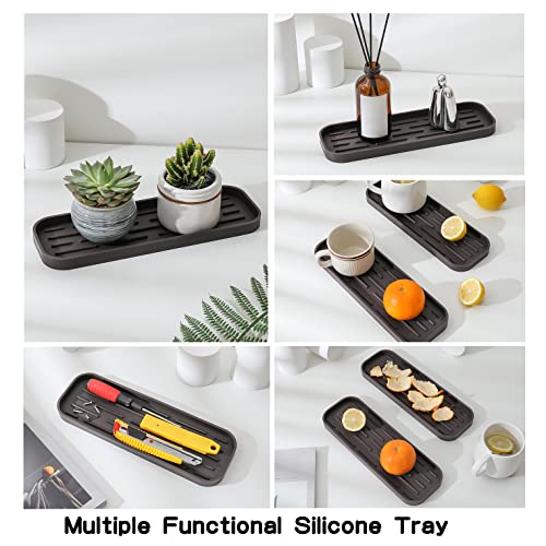 MicoYang Silicone Kitchen Sink Organizer Tray for Multiple Usage,Eco-Friendly Sponges Holder for Kitchen Bathroom Counter or Sink,Dish Soap Dispenser,Scrubber,Bottle,Cup (Coffee, 12"×4") - color: Coffee, size: 12" x 4" x 0.7"