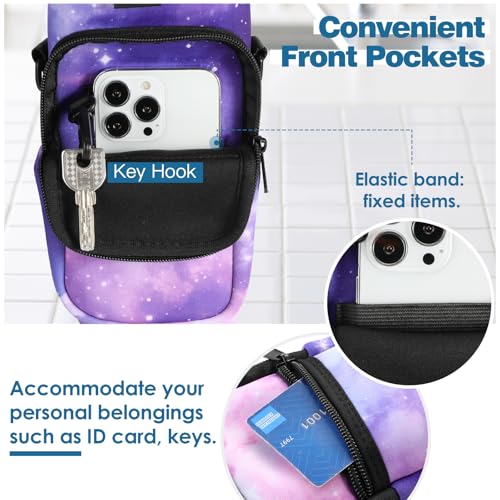 Nuovoware Water Bottle Carrier Bag, 25oz/32oz, StarrySky Purple | Adjustable Shoulder Hand Strap, 2 Pocket, Sling Neoprene Sleeve, Sports Water Bottle Accessories - color: StarrySky Purple, size: 25-32 Ounces - Standard