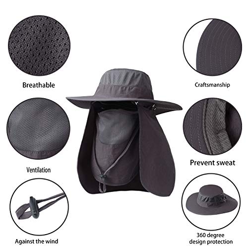 Fishing Hat,Sun Cap with UPF 50+ Sun Protection and Neck Flap,for Man and Women - color: Dark Gray